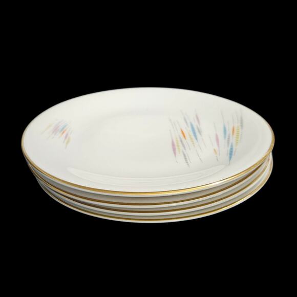 Edelstein Bavaria 8" Plates Set of 4 Pastel Atomic Mid Century Modern Gold Rim - Picture 4 of 4